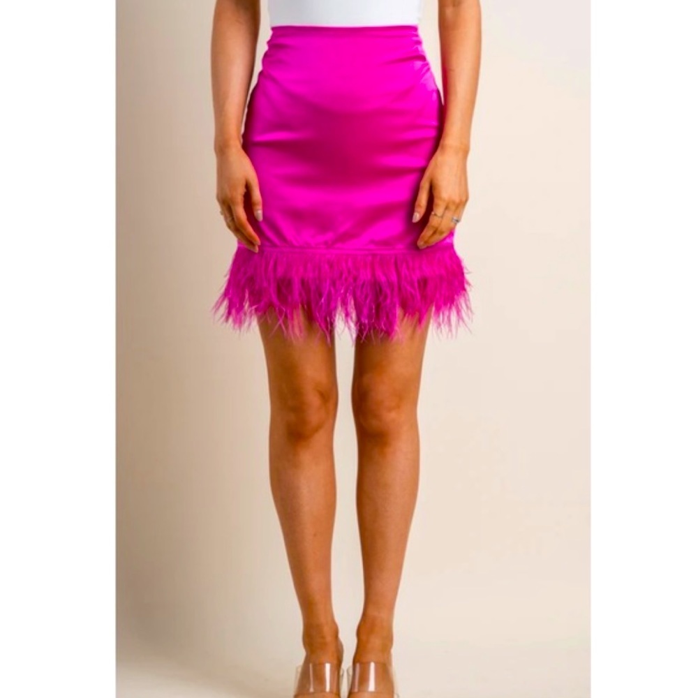 Hot Pink Feathered Mini Skirt